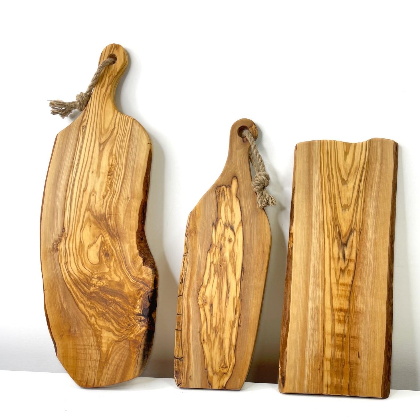 Live-edge Rustic Olive Wood - Handmade Charcuterie Boards - RTS group photo front view