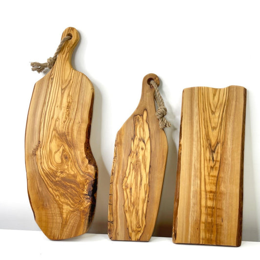 Live-edge Rustic Olive Wood - Handmade Charcuterie Boards - RTS group photo front view