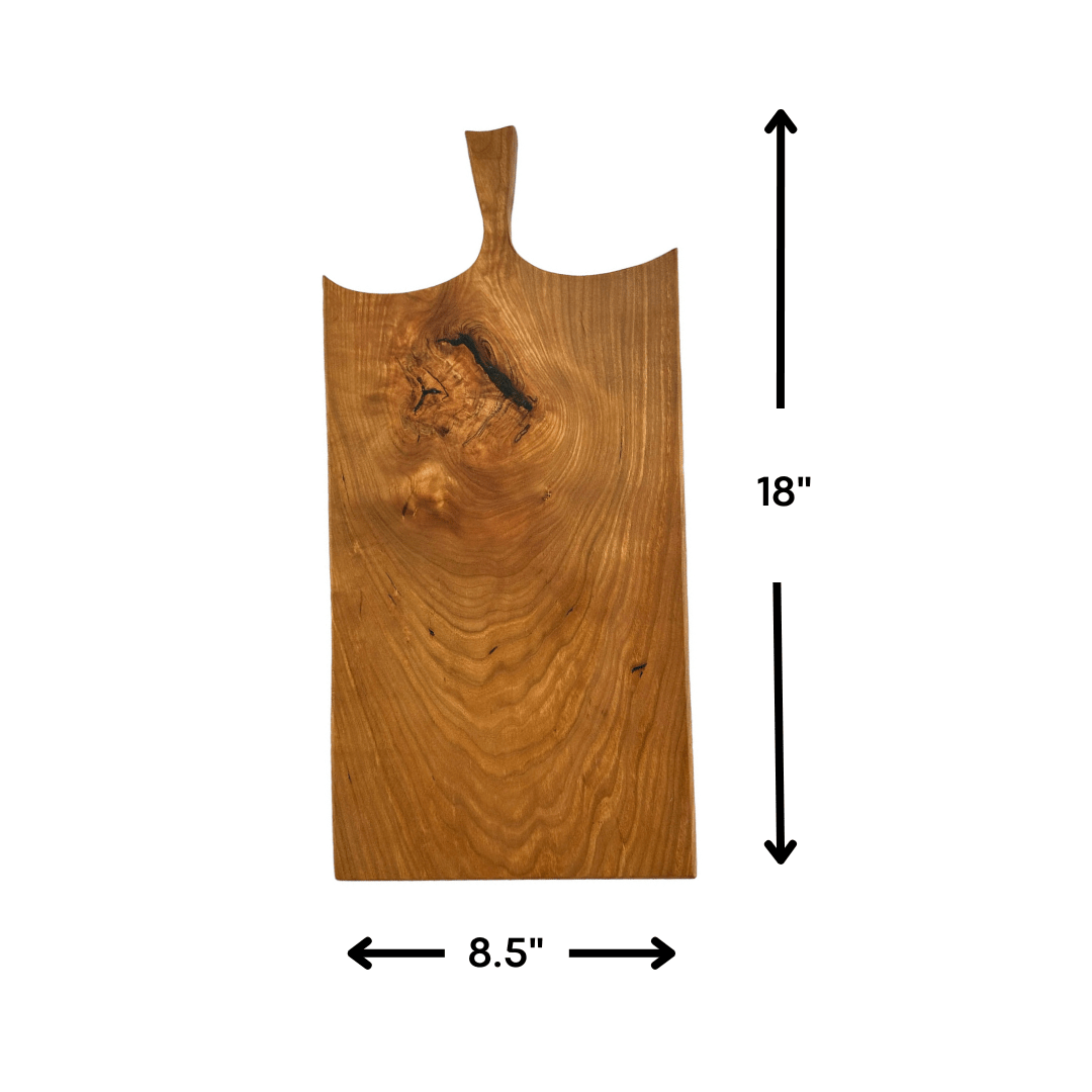 Rustic Handmade Wooden Charcuterie Boards - RTS cherry front view with size dimension labels