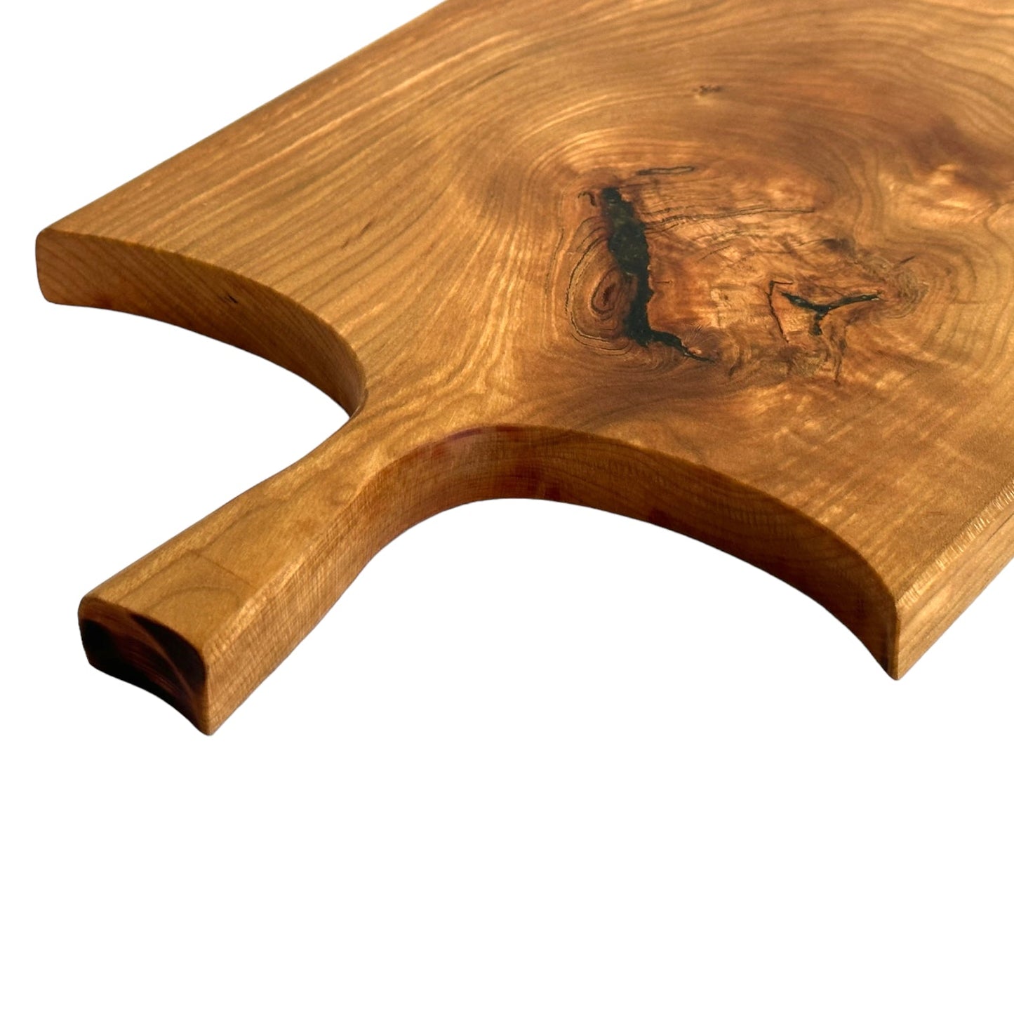 Rustic Handmade Wooden Charcuterie Boards - RTS cherry handle detail view