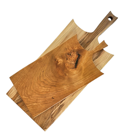 Rustic Handmade Wooden Charcuterie Boards - RTS hickory and cherry front views