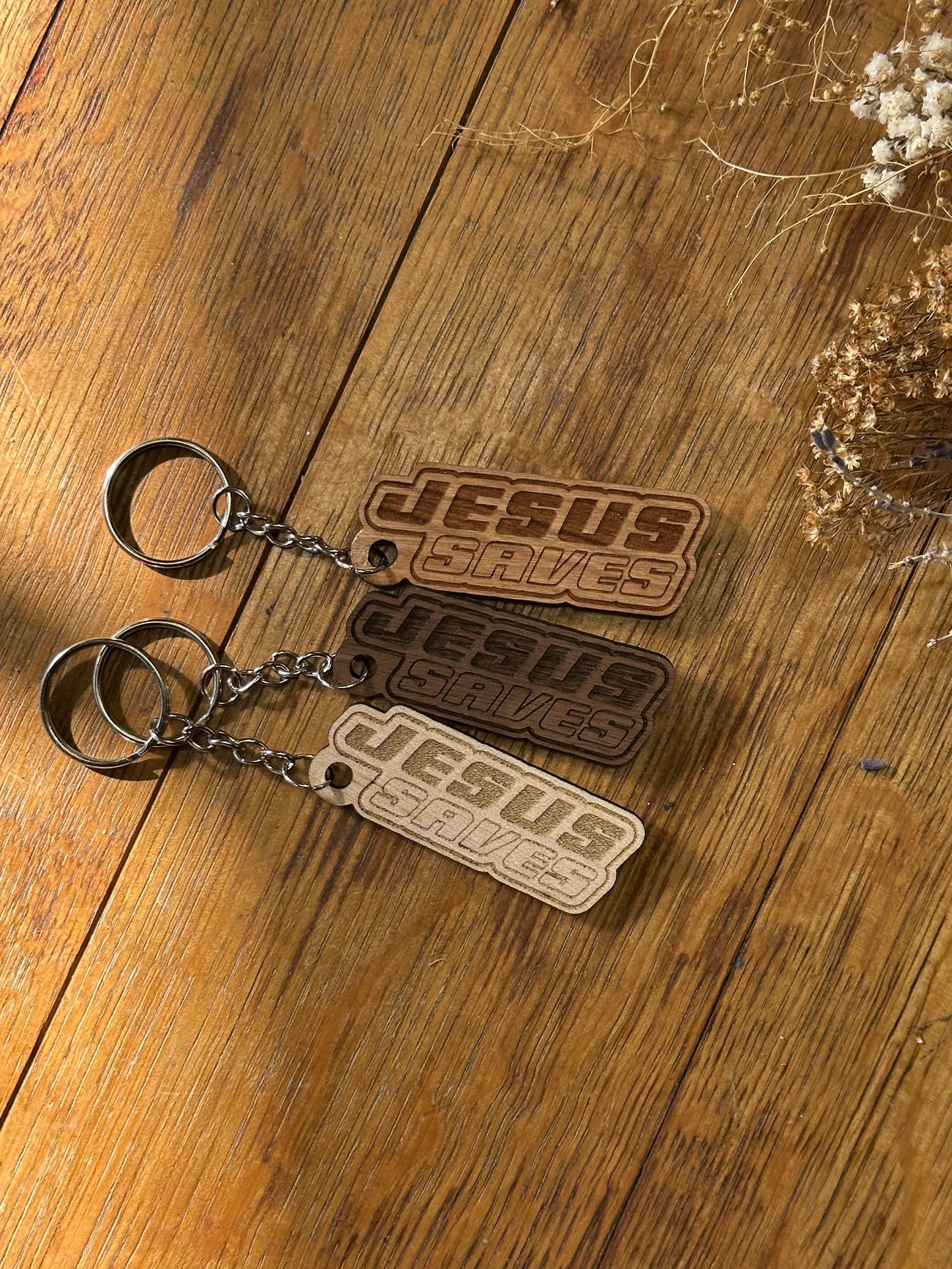 Jesus Saves Retro Wooden Keychain John 3:16