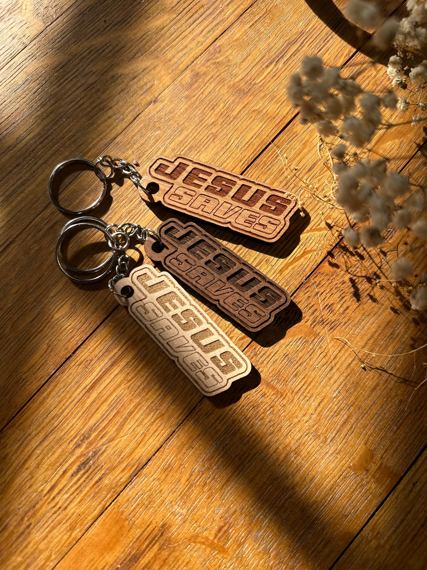 Jesus Saves Retro Wooden Keychain John 3:16
