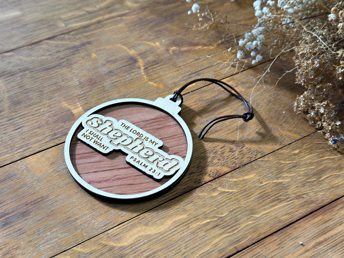 The Lord is My Shepherd- Psalm 23 Wooden Christmas Ornament
