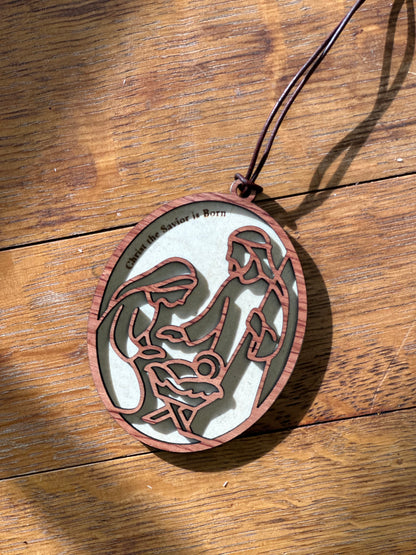 Christ the Savior is Born - wooden Christmas ornament