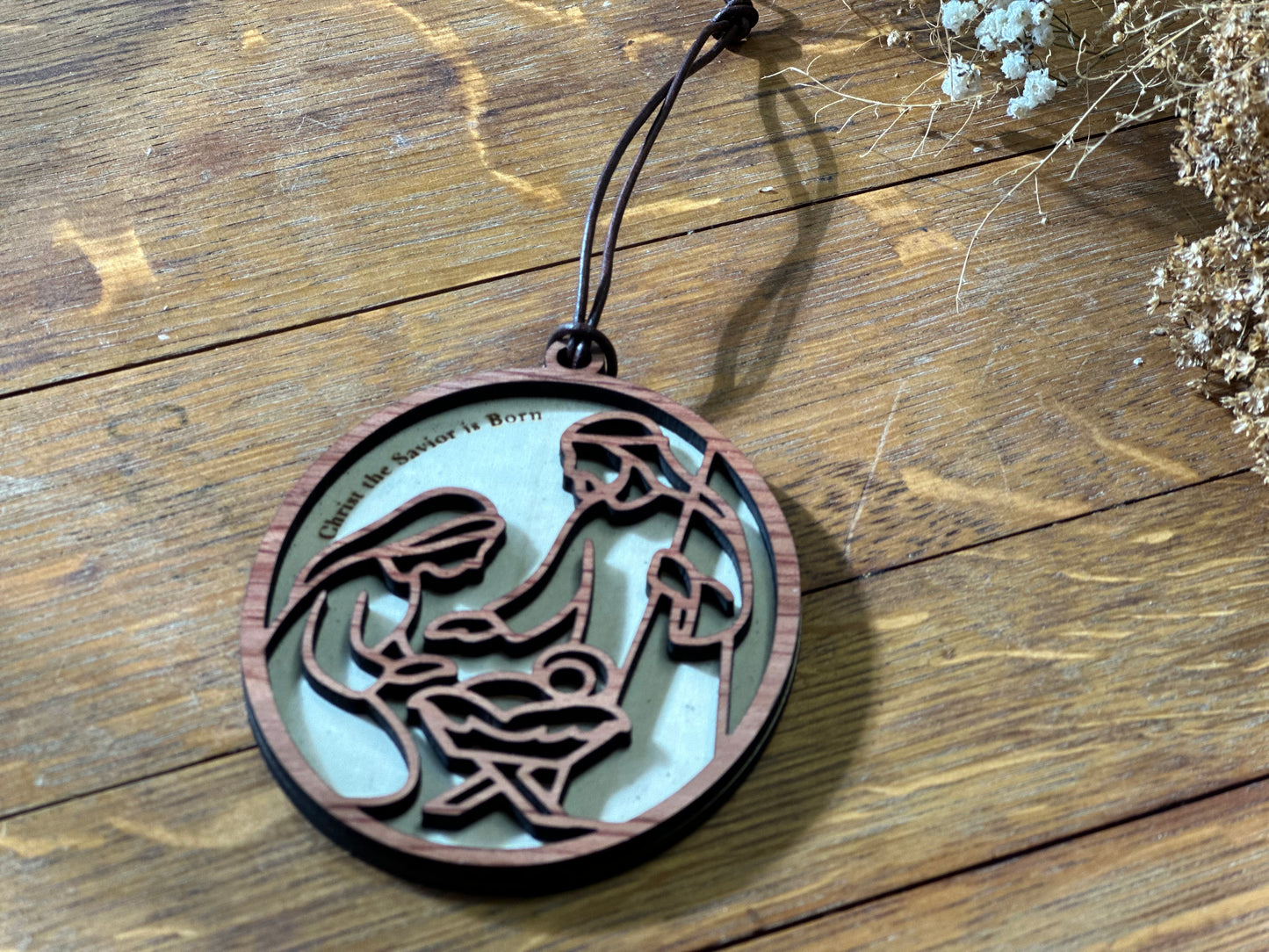 Christ the Savior is Born - wooden Christmas ornament