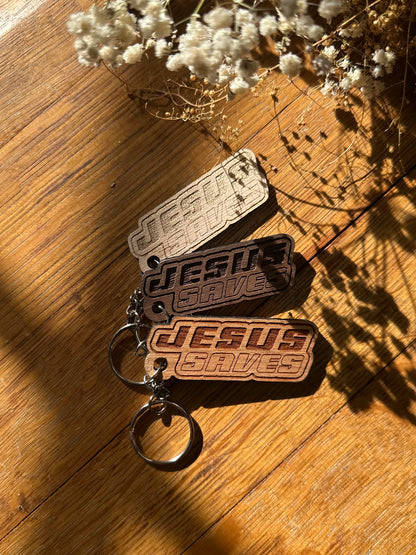 Jesus Saves Retro Wooden Keychain John 3:16