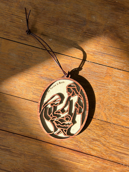 Christ the Savior is Born - Wooden Christmas Ornament