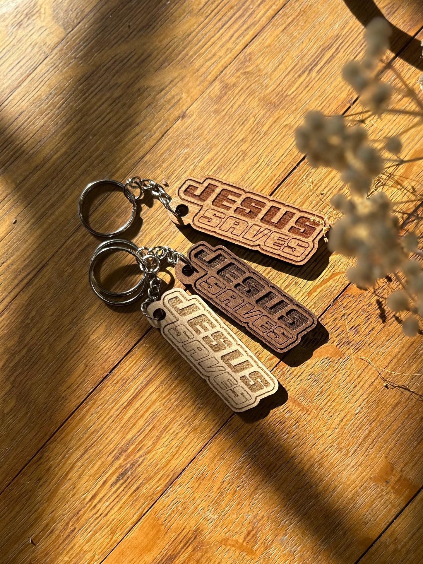 Jesus Saves Retro Wooden Keychain John 3:16
