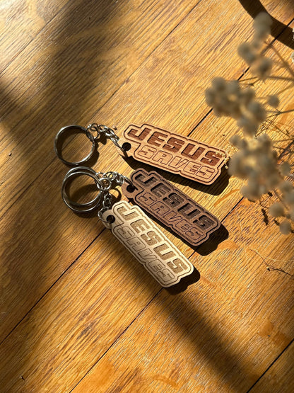 Jesus Saves Retro Wooden Keychain John 3:16