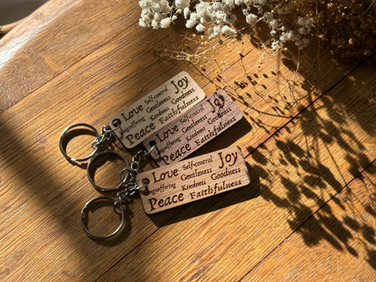 Fruit of the Spirit Collage - Wooden Keychain
