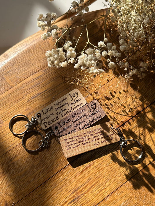 Fruit of the Spirit Collage - Wooden Keychain