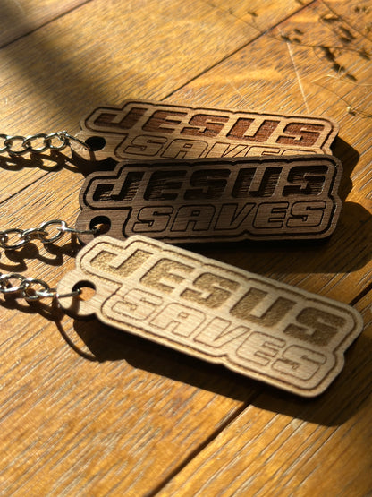 Jesus Saves Retro Wooden Keychain John 3:16