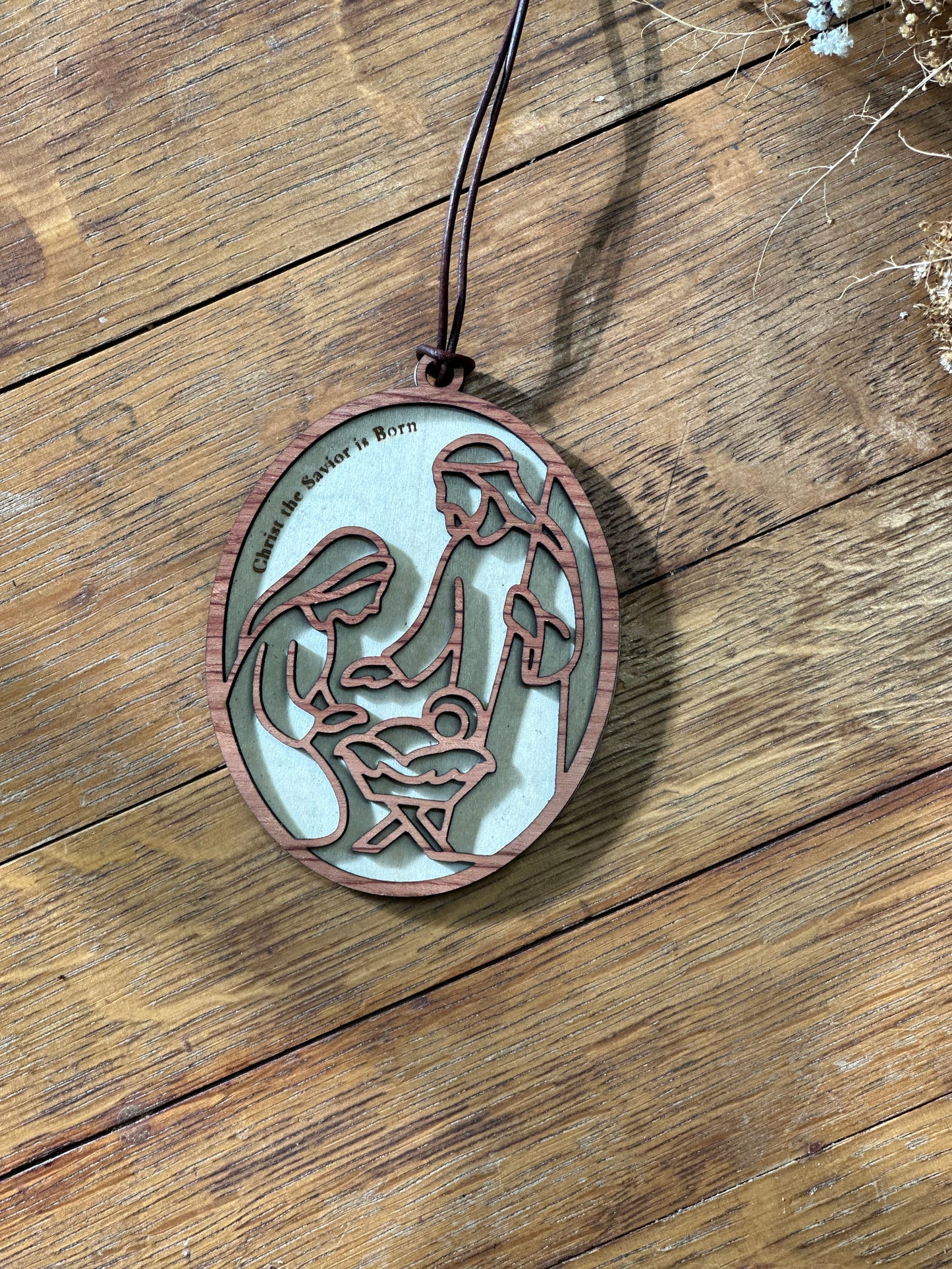 Christ the Savior is Born - wooden Christmas ornament