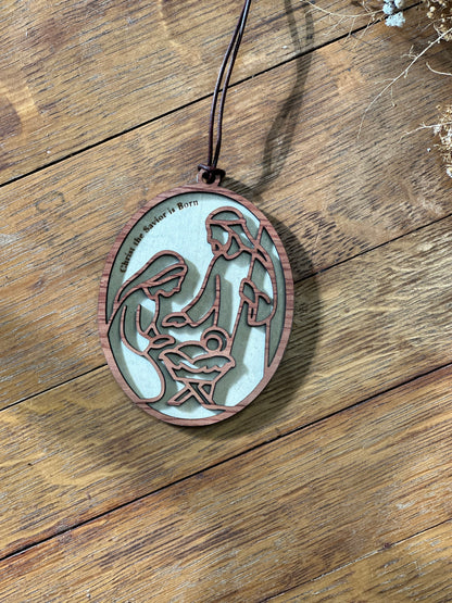 Christ the Savior is Born - wooden Christmas ornament