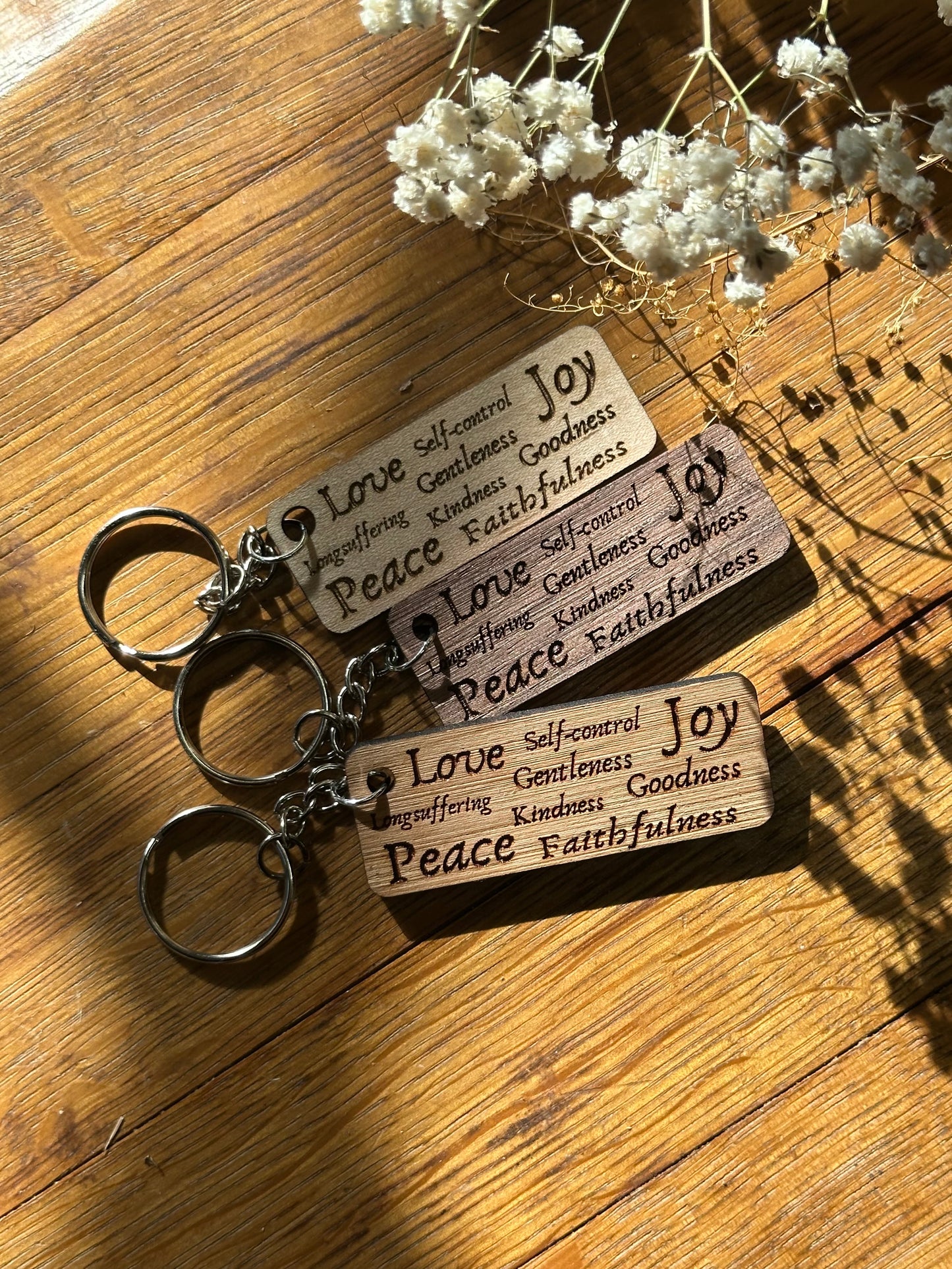 Fruit of the Spirit Collage - Wooden Keychain