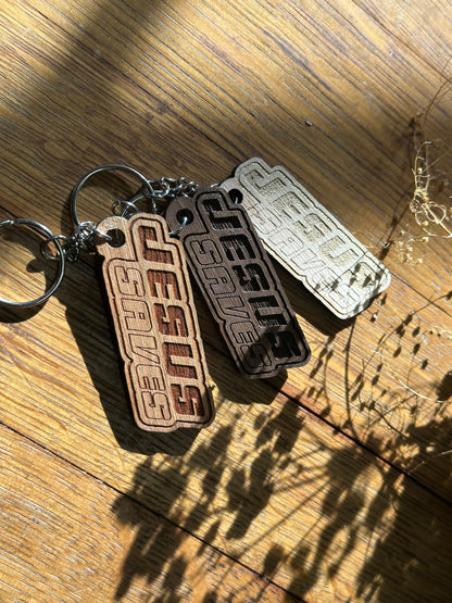 Jesus Saves Retro Wooden Keychain John 3:16