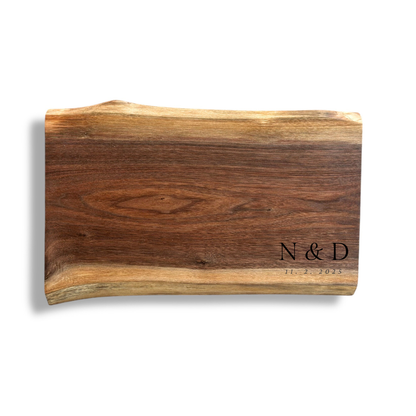 Initials & Date - Engraved Live Edge Walnut Charcuterie Board