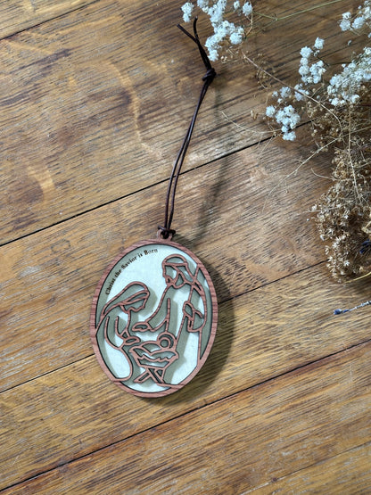 Christ the Savior is Born - wooden Christmas ornament