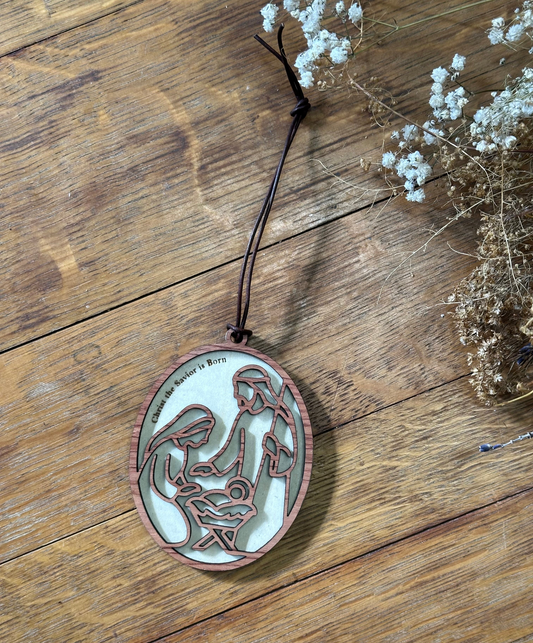 Christ the Savior is Born - wooden Christmas ornament