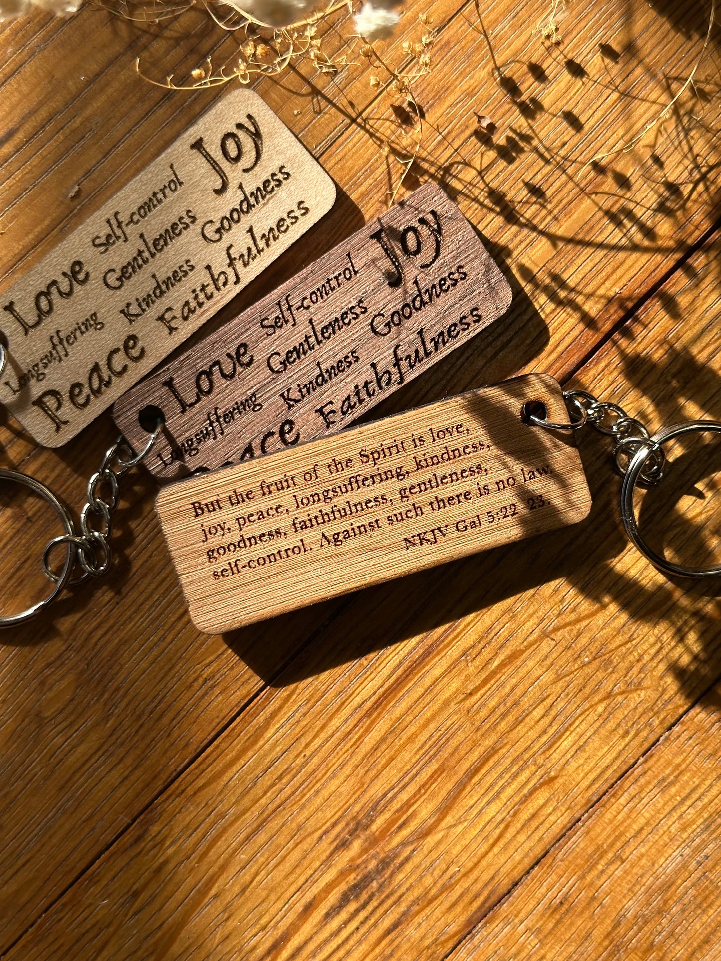 Fruit of the Spirit Collage - Wooden Keychain