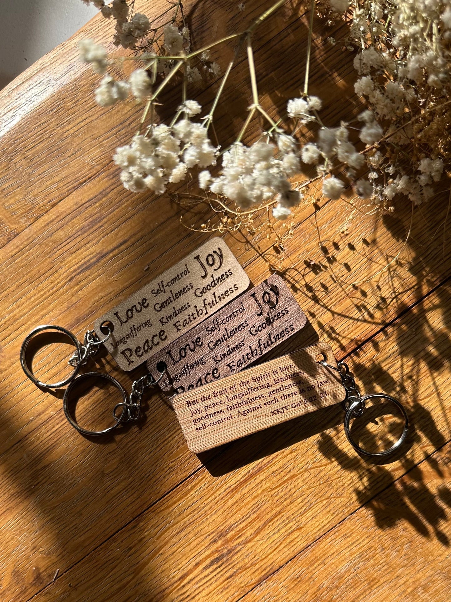 Fruit of the Spirit Collage - Wooden Keychain