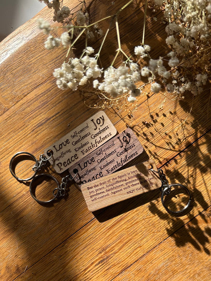 Fruit of the Spirit Collage - Wooden Keychain