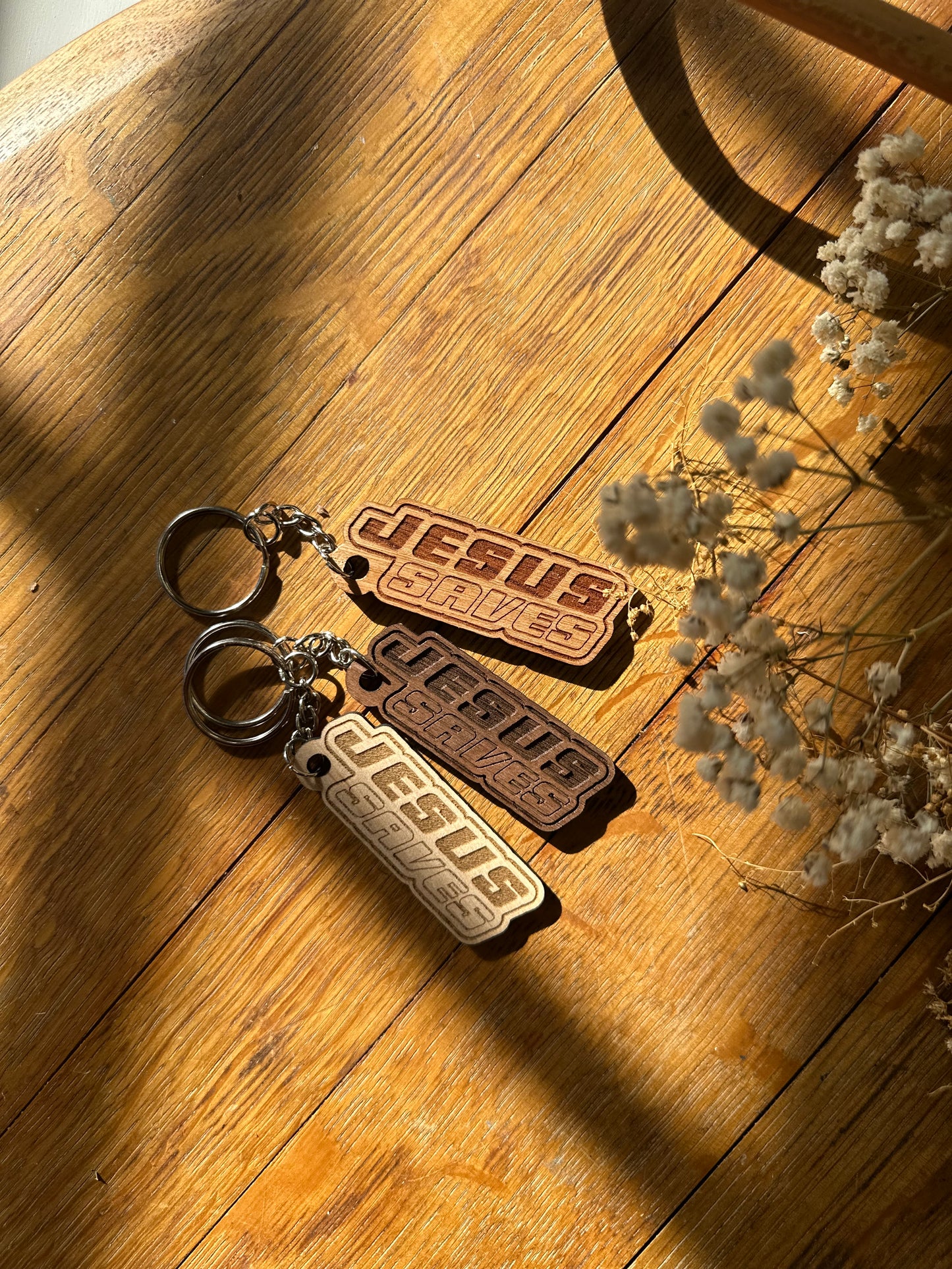 Jesus Saves Retro Wooden Keychain John 3:16