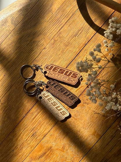 Jesus Saves Retro Wooden Keychain John 3:16