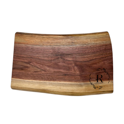 Personalized Monogram Live Edge Walnut Charcuterie Board