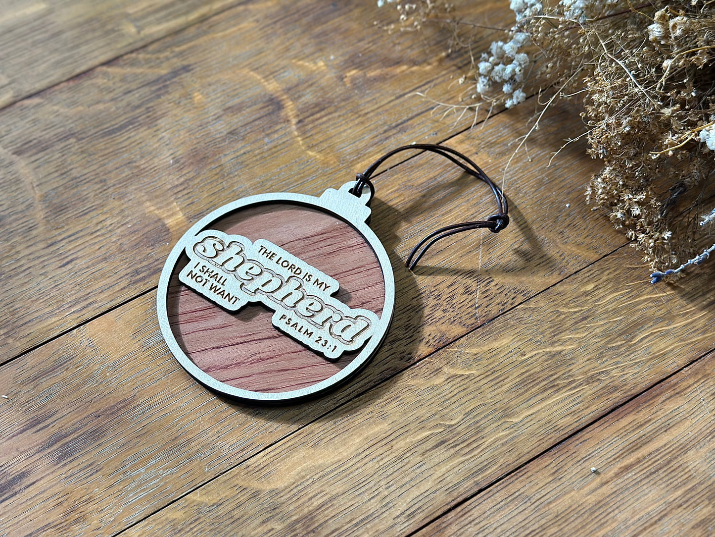 The Lord is My Shepherd- Psalm 23 Wooden Christmas Ornament