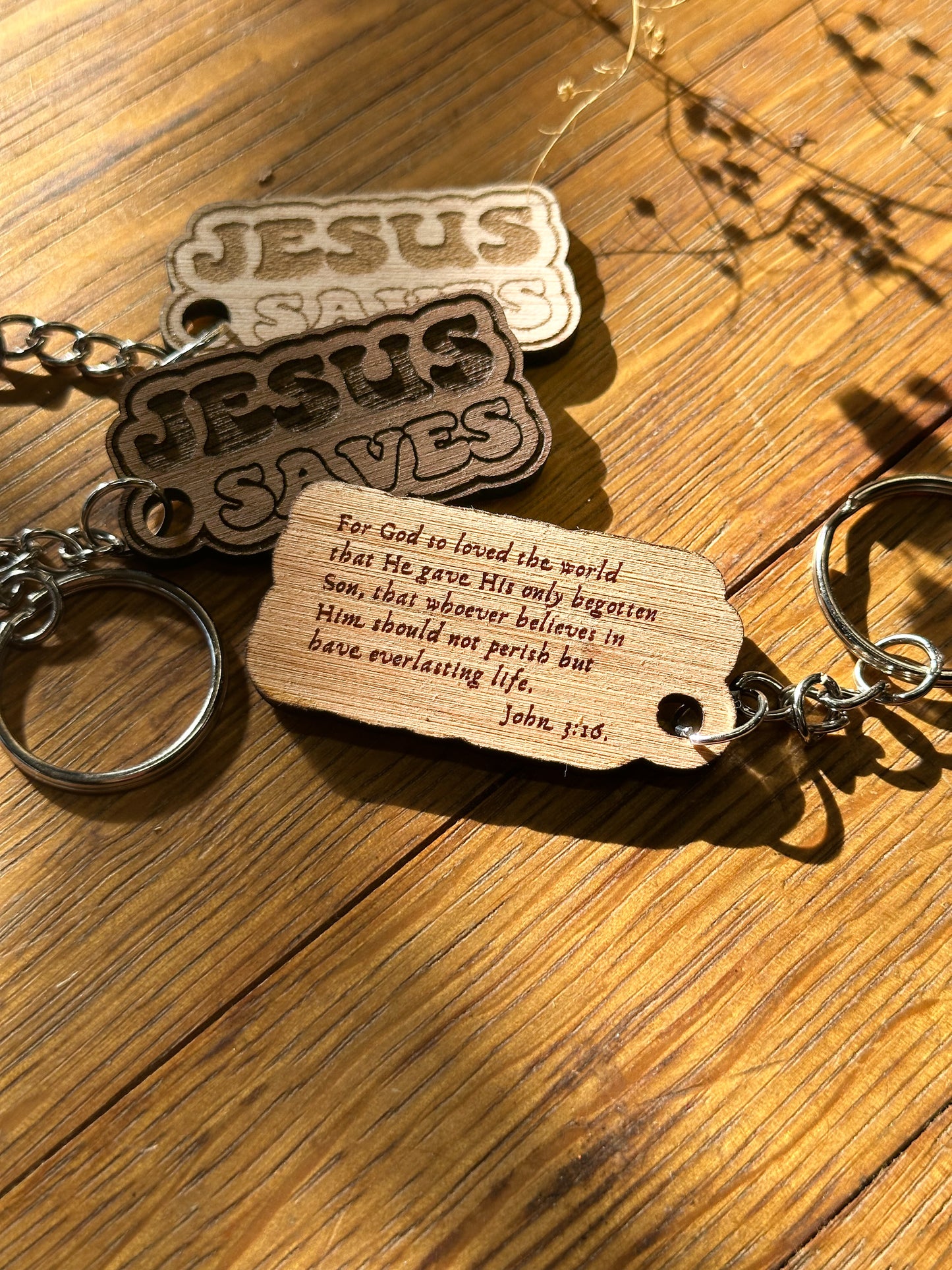 Jesus Saves (bubble letters) - Wooden Keychain