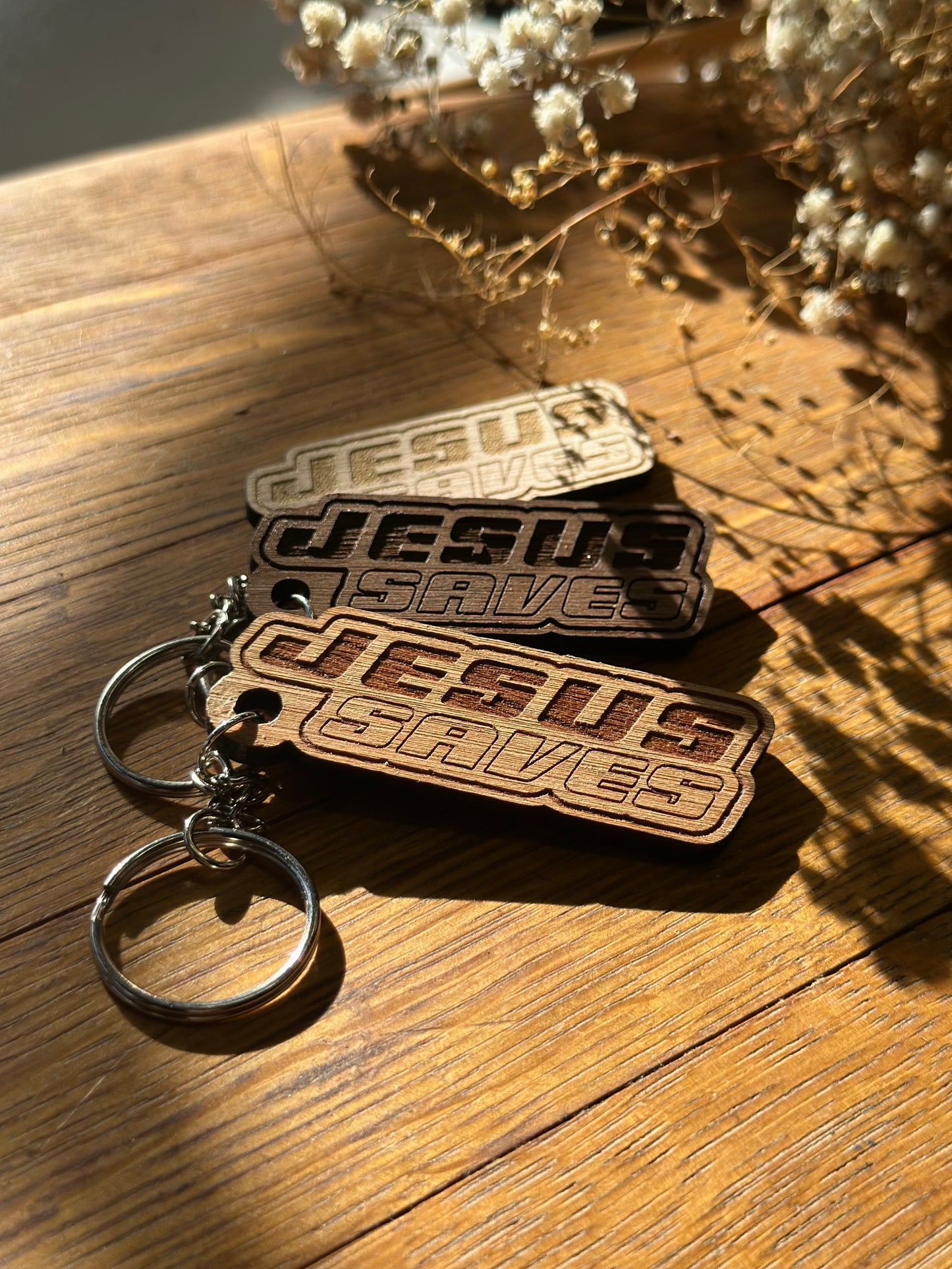 Jesus Saves Retro Wooden Keychain John 3:16