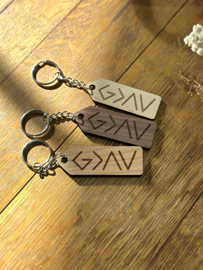 God is Greater than the Highs and Lows- Wooden Keychain