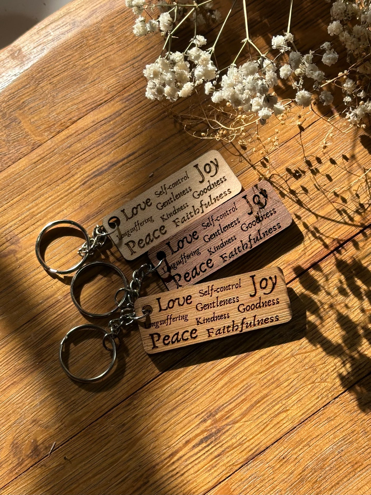 Fruit of the Spirit Collage - Wooden Keychain