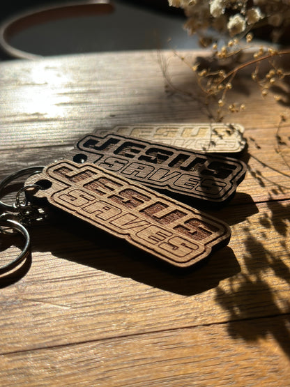 Jesus Saves Retro Wooden Keychain John 3:16