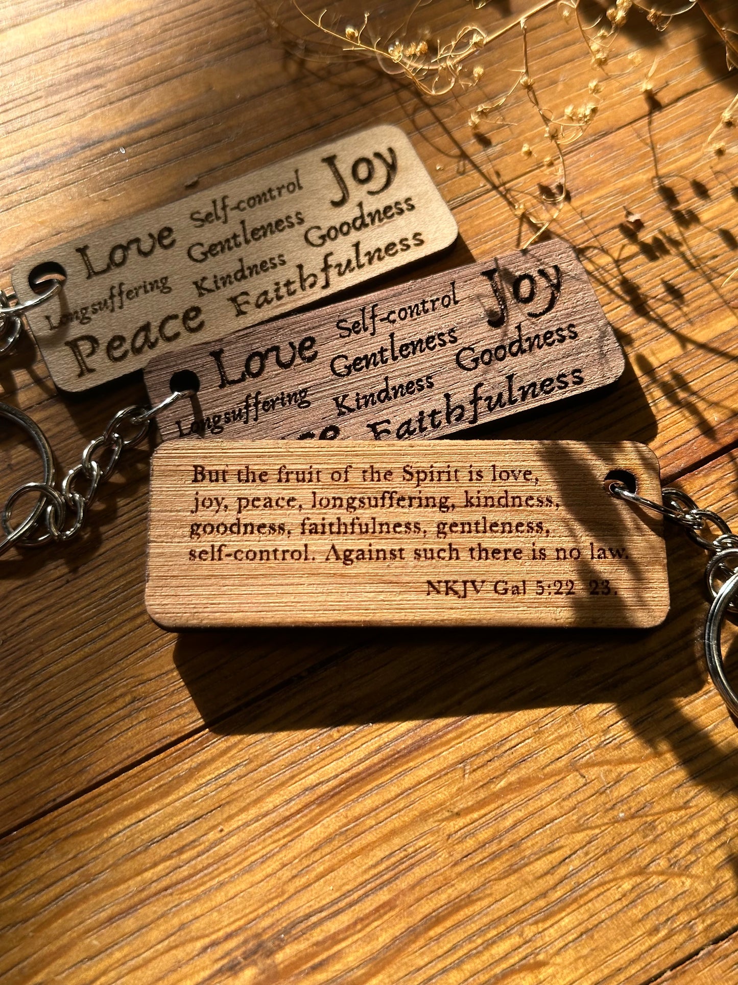 Fruit of the Spirit Collage - Wooden Keychain