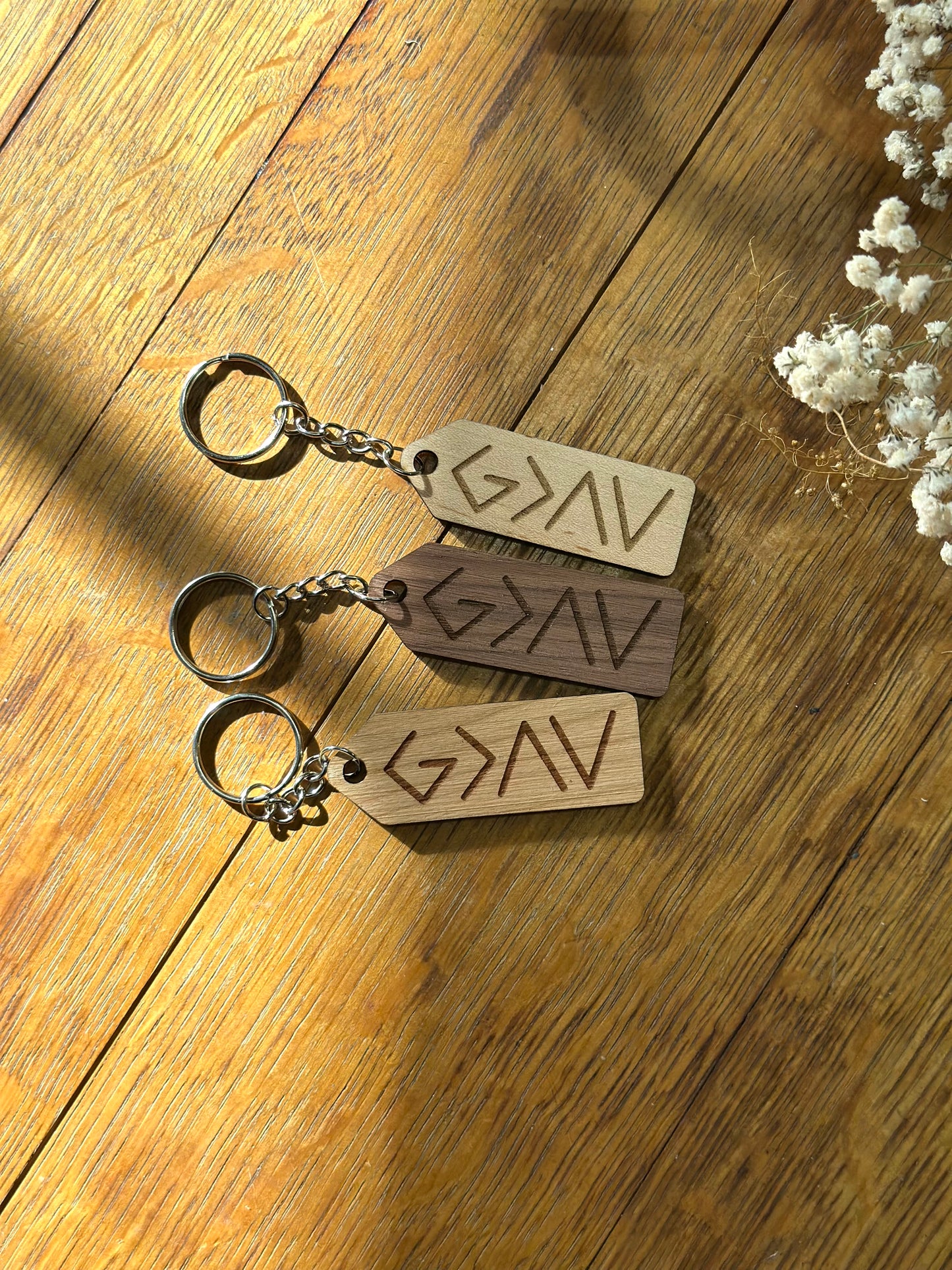 God is Greater than the Highs and Lows- Wooden Keychain