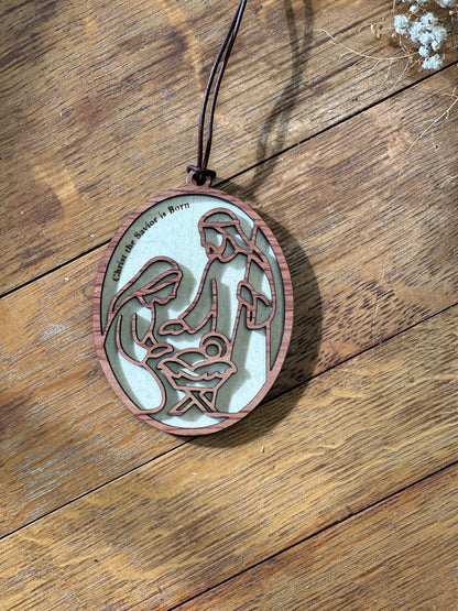 Christ the Savior is Born - wooden Christmas ornament