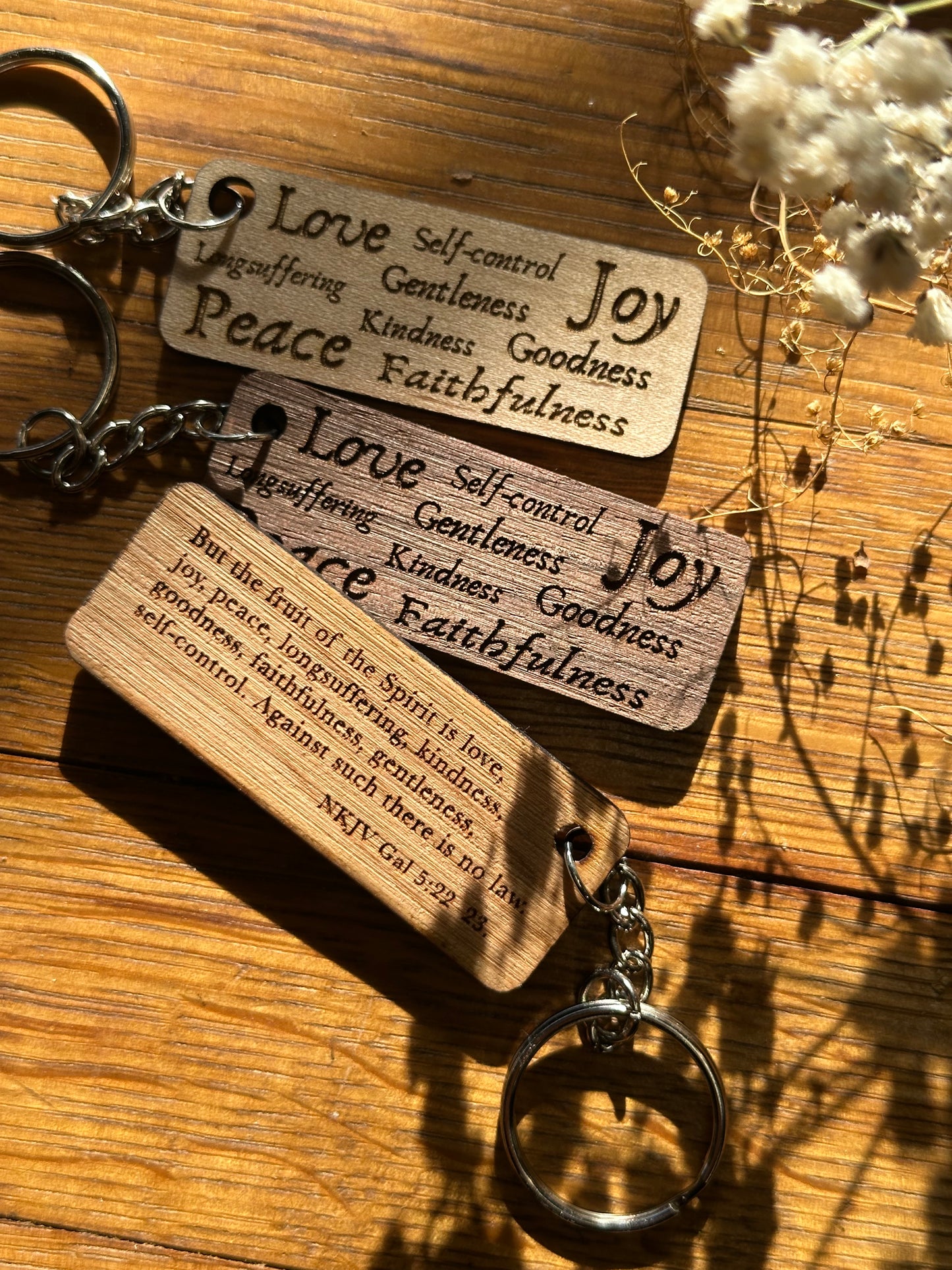 Fruit of the Spirit Collage - Wooden Keychain