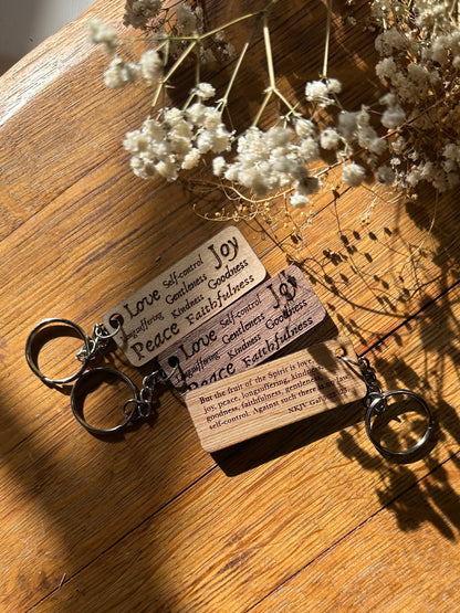 Fruit of the Spirit Collage - Wooden Keychain