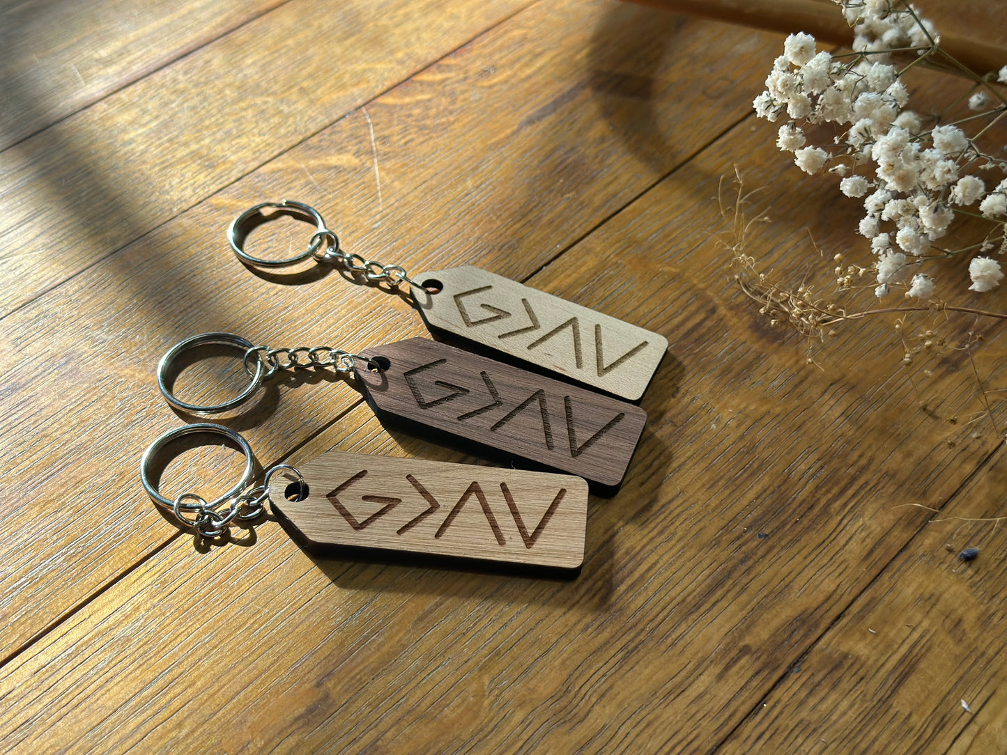 God is Greater than the Highs and Lows- Wooden Keychain