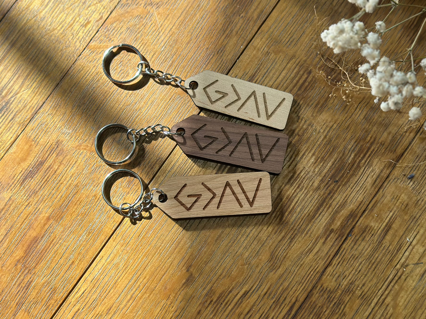 God is Greater than the Highs and Lows- Wooden Keychain