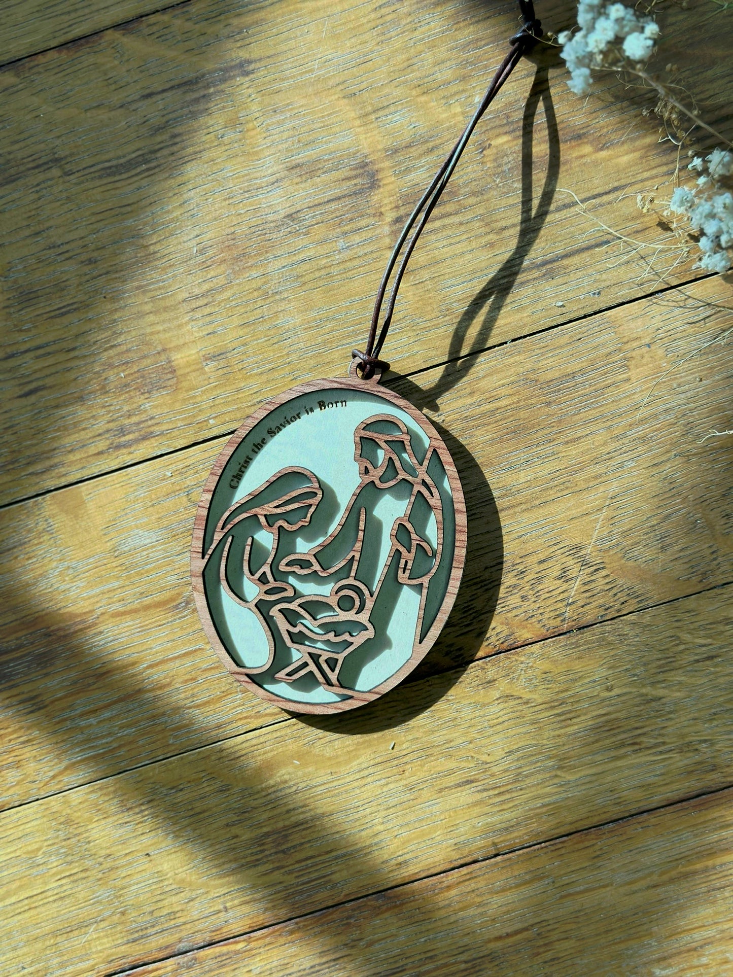 Christ the Savior is Born - wooden Christmas ornament