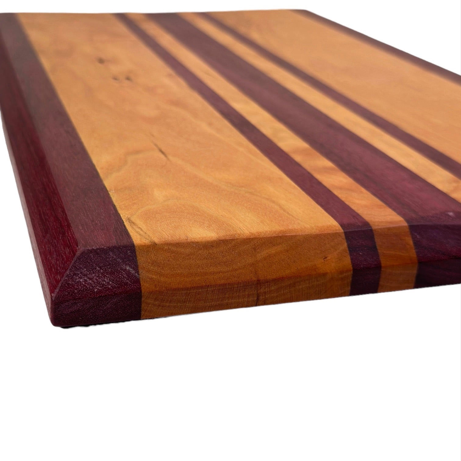 Cherry and Purple Heart - Handmade Wood Cutting Board - RTS edge bevel view