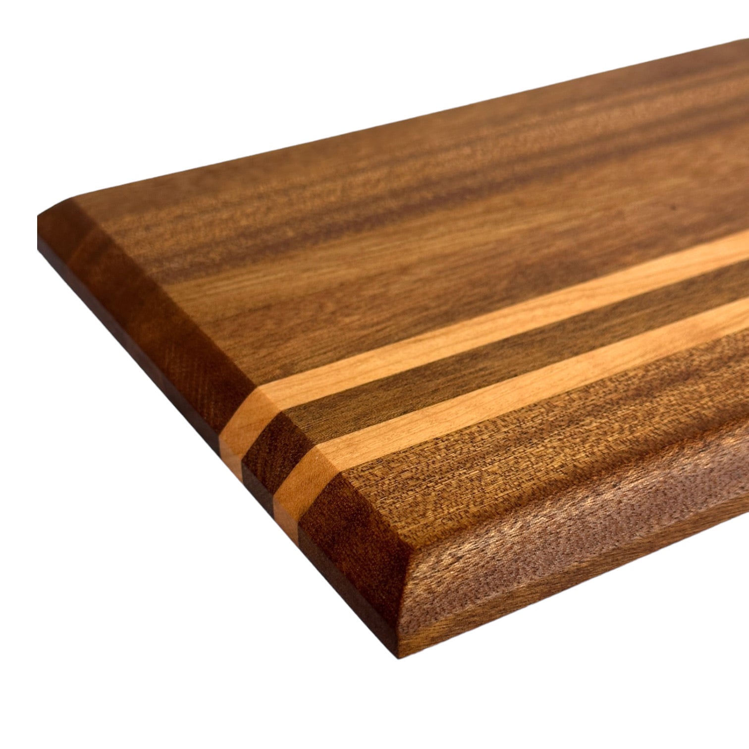 Exotic Mini Wood Cutting Boards - RTS sapele and cherry edge bevel view