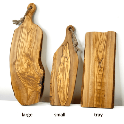 Live-edge Rustic Olive Wood - Handmade Charcuterie Boards - RTS group view with style labels