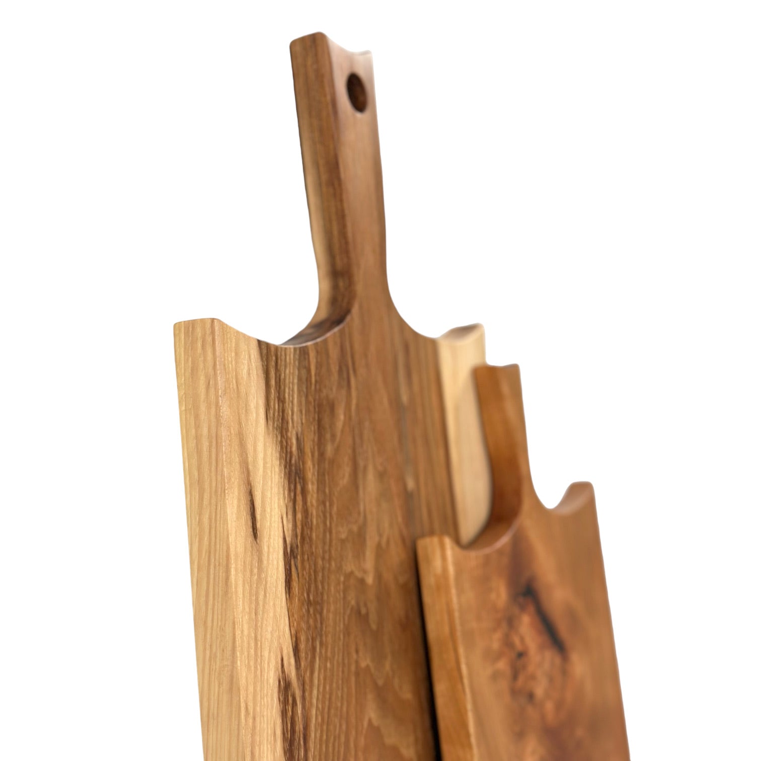 Rustic Handmade Wooden Charcuterie Boards - RTS hickory and cherry side edge view