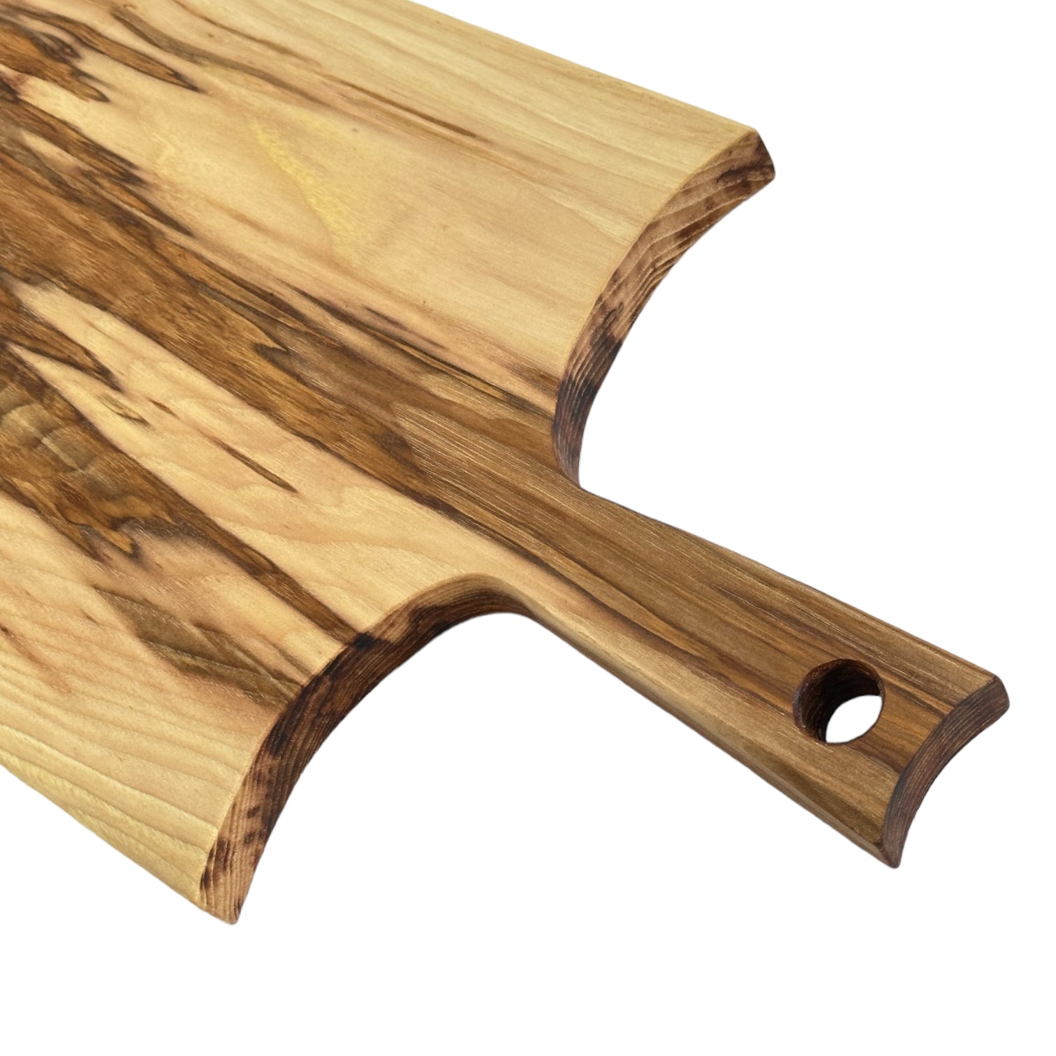 Rustic Handmade Wooden Charcuterie Boards - RTS hickory handle detail view