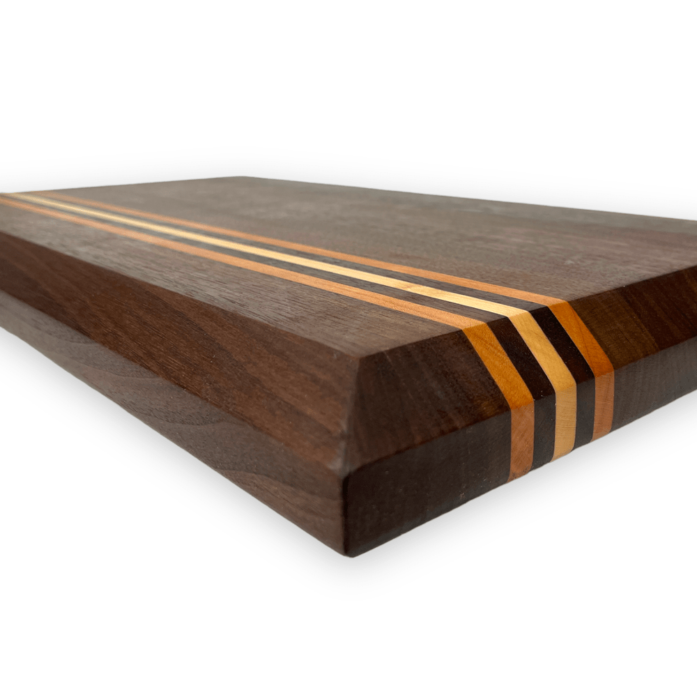 Walnut Inlay - Handmade Wooden Cutting Board - MTO corner bevel detail view
